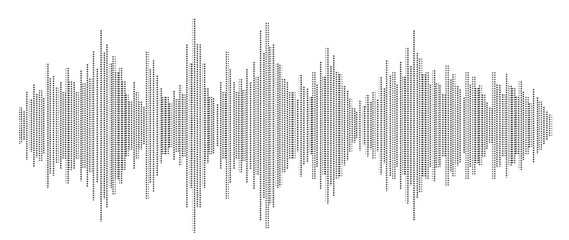 Black halftone sound waves flowing on a white background. Perfect for music, podcast, dictaphone, voice messages, and social media designs.