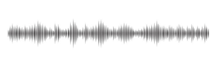 Black halftone sound waves flowing on a white background. Perfect for music, podcast, dictaphone, voice messages, and social media designs.
