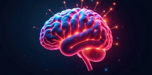 Fototapeta premium Abstract brain formed by glowing digital nodes and lines , programming, network