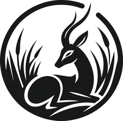 Antelope curled up in the grass silhouette vector animal illustration