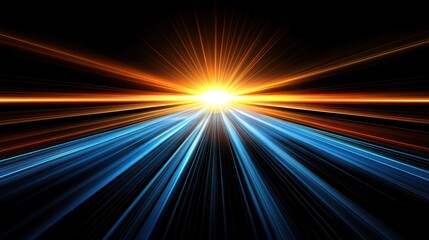 Obraz premium Abstract light streaks converging at horizon, creating vibrant sunrise effect.