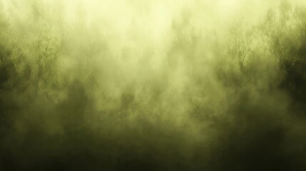 Obraz premium Misty forest landscape shrouded in ethereal fog, creating a mysterious atmosphere with soft green hues and dark silhouettes of trees in the background.
