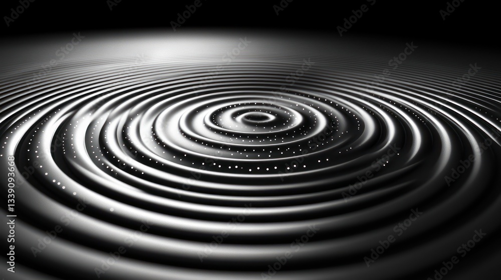 Fototapete abstract metallic ripple effect with concentric circles and subtle light reflection.