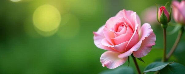 Obraz premium Elegant blush pink roses and greenery, soft focus, texture, buds
