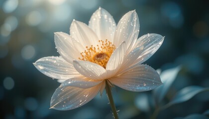 Blooming white lotus flower nature garden close-up photography serene environment soft lighting