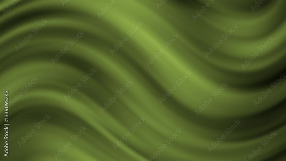 Poster a smooth, flowing abstract design featuring soft green waves on a dark background, creating a sense 