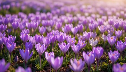 Spring blooms purple crocuses in nature's embrace outdoor scene vibrant landscape