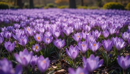 Obraz premium Vibrant purple crocus flowers botanical garden nature photography springtime close-up beauty