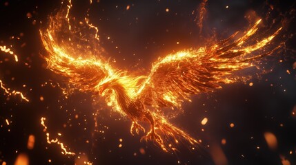 Naklejka premium Majestic Fiery Phoenix in Flight