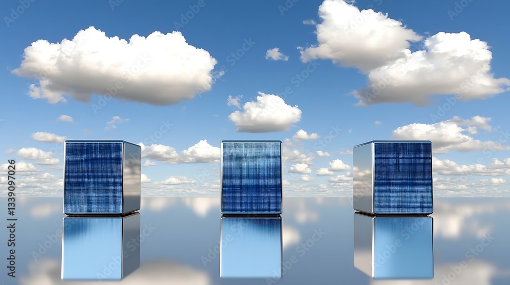 Aufkleber modern data storage solutions with cloud reflections and technology concept in open sky environment