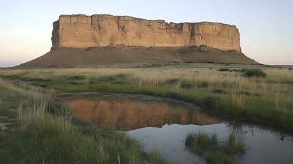 Mesa reflection on water, plains background landscape