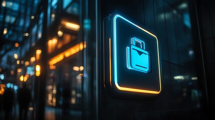 Obraz premium Neon sign of suitcase outside a modern building