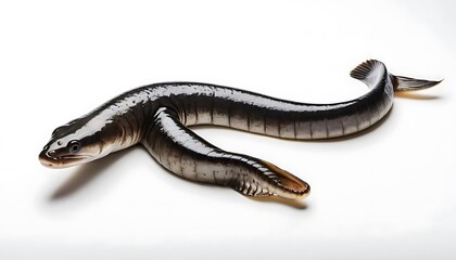 Naklejka premium Eel on White Background Showcases Natural Markings for Seafood Cuisine