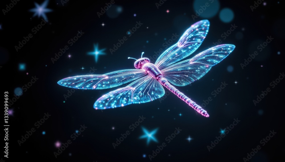 Poster the holographic dragonfly appeared to be made up of countless shimmering particles, creating a mesme