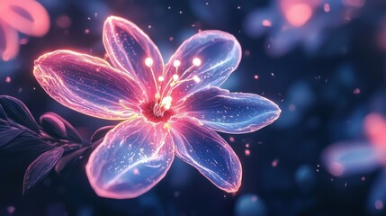 Glowing Flower with Illuminated Petals in a Dark Background