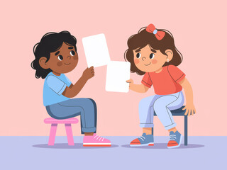 Children sharing stories: diverse kids enjoying creative activities together