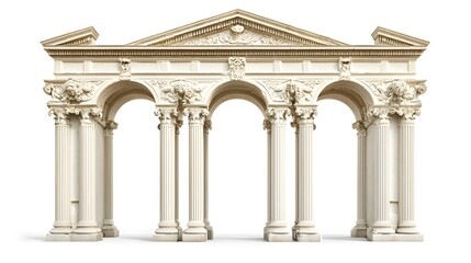 Obraz premium Monumental Greek Archway with Grand Columns and Ornate Friezes on White Background