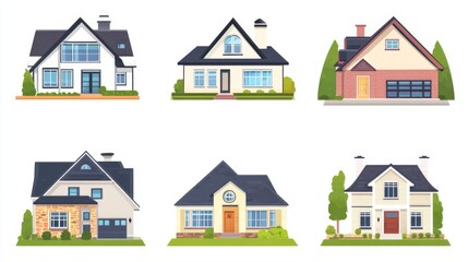 Fototapeta premium Modern and classic house designs set - architectural variety for real estate and home improvement projects