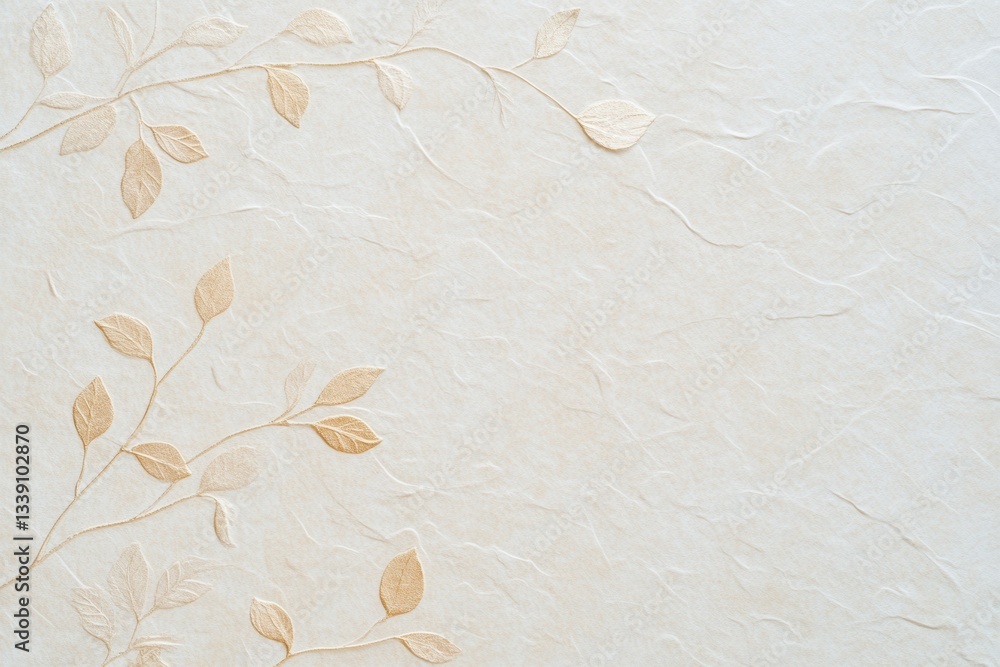 Poster neutral textured paper with embossed botanical design in soft beige, creating elegant stationery