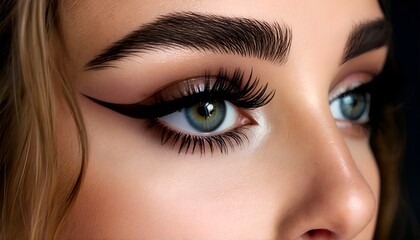 Fototapeta premium A close-up of two different types of eyeliner looks on a woman with green eyes.