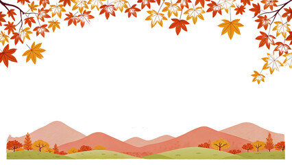 Autumn Landscape with Maple Leaves Frame Peaceful Fall Scenery Illustration