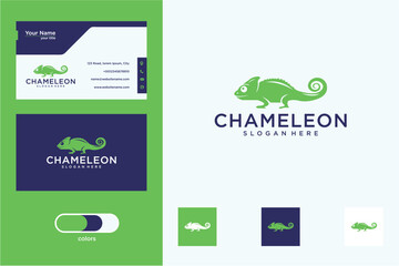Pixel Art Chameleon Logo Design with Business Card Template