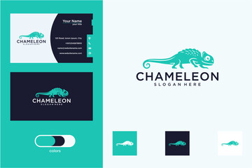 Pixel Art Chameleon Logo Design with Business Cards