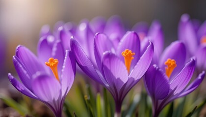 Spring blooming crocus flowers garden nature photography bright environment close-up perspective