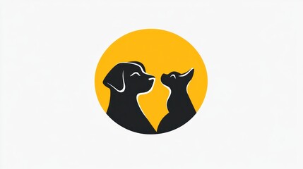 Obraz premium Cute dog and cat silhouettes facing each other in a circle. Possible use for a pet care company