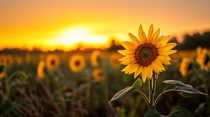 Vibrant Sunflower Standing Tall Amidst Lush Green Grass Field Under Sun