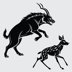 A hyena chasing an antelope image silhouette design vector art and illustration