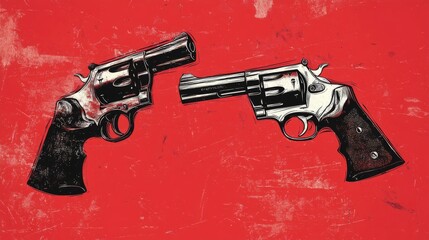 Vintage revolvers on grunge red background - art for anti violence campaign