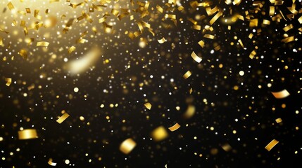 Obraz premium Festive celebration with golden confetti and sparkling lights on dark background