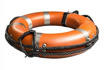 Orange life buoy with rope