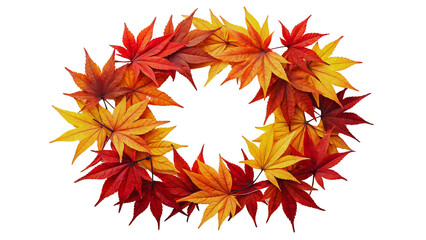 Autumn Maple Leaves Wreath Red, Orange, Yellow Fall Foliage Circle Frame
