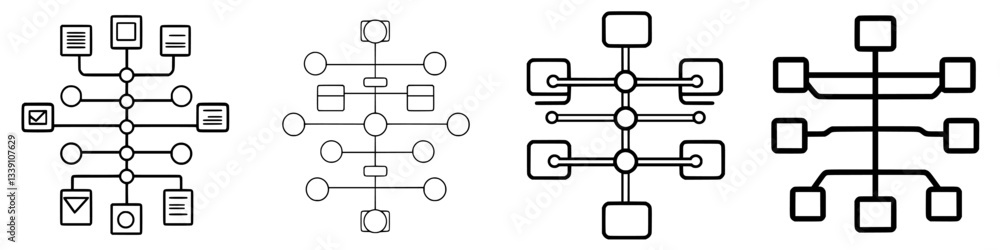 Poster visual representation of network diagrams illustrating various flowcharts and data connections among