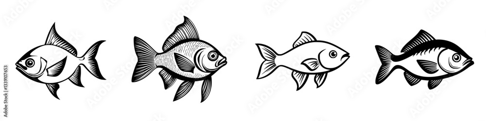 Aufkleber various artistic renderings of goldfish featuring distinct styles and expressions in black and white