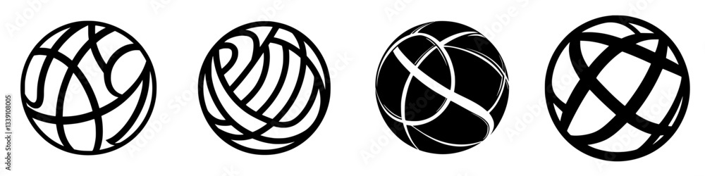 Poster abstract designs of interconnected spheres showcasing different patterns and styles in a minimalist 
