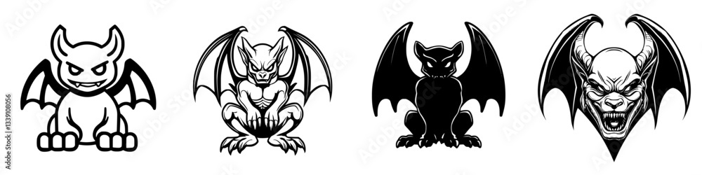 Poster unique collection of mythical creatures featuring bat-like creatures in various poses and expression