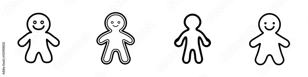 Poster figures with varying expressions and outlines showcase playful design in a minimalist style