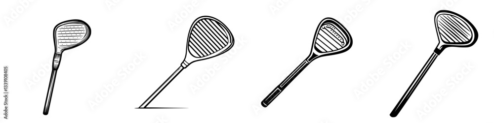 Poster different types of golf club heads displayed on a simple background highlighting design variations