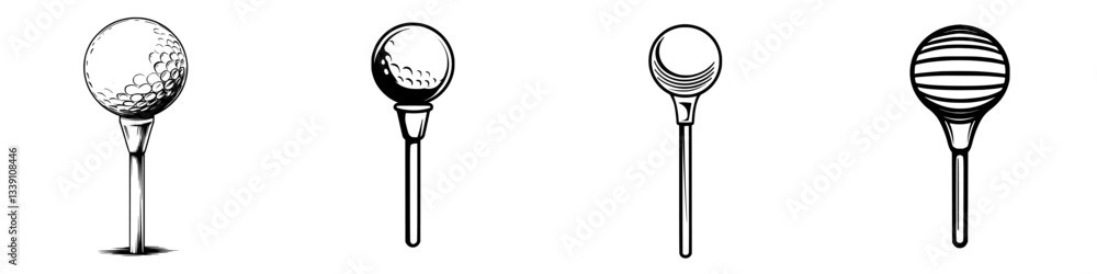 Poster different styles of golf tees displayed in a row on a white background showcasing their unique desig