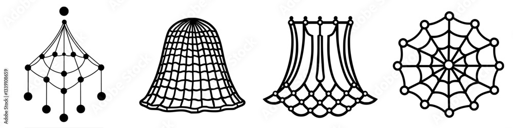 Poster decorative net patterns displayed in a minimalist style highlighting intricate designs and shapes fo