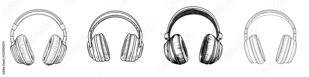 Poster various styles of headphones displaying diversity in design and functionality for modern audio enthu