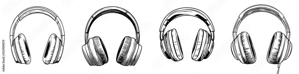 Poster different styles of headphones displayed with varying designs and features suitable for audio enthus