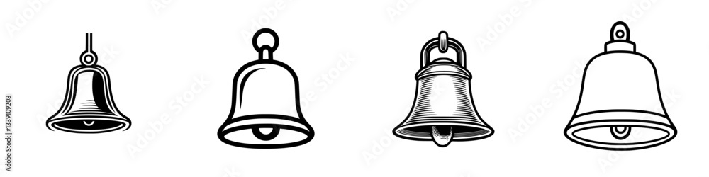 Poster different styles of bells displayed against a white background showcasing their unique designs and s