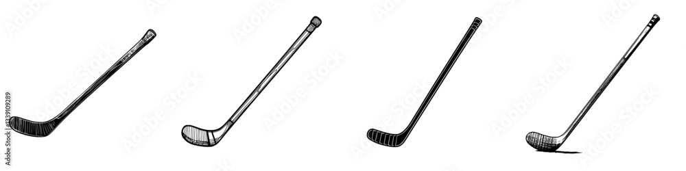 Poster different views of hockey sticks displayed showcasing various angles and designs in a clean layout