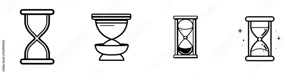Poster hourglasses representing various designs and styles in a minimalist artistic layout showcasing time 