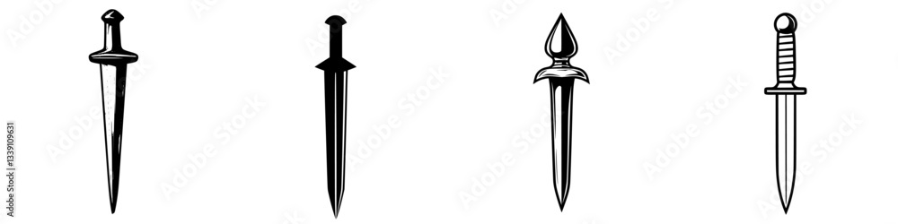 Poster different types of daggers displayed side by side in a minimalist style