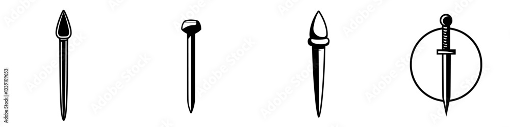 Aufkleber various types of pointed objects depicted in a minimalist style, showcasing design and shapes in bla